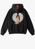 Hoodie bordado con ángel y rosa en capucha