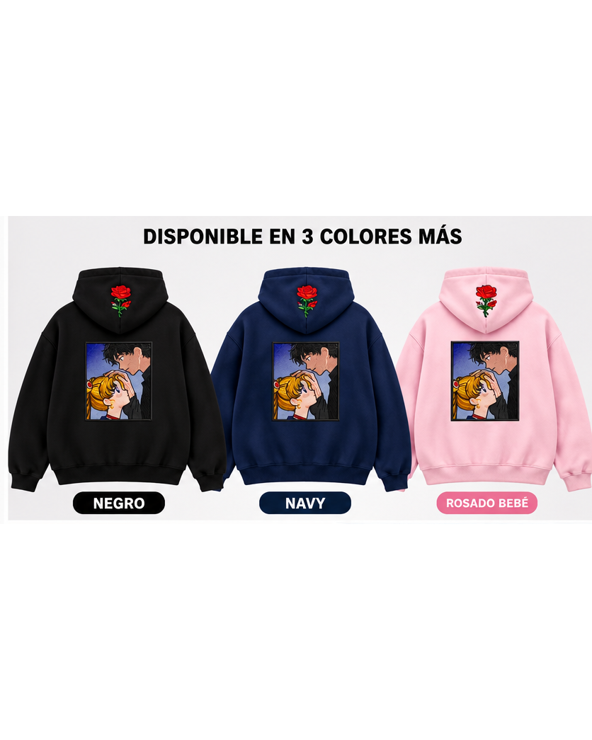Hoodie bordado con personaje de anime - colores Negro, Navy y Rosado Bebé