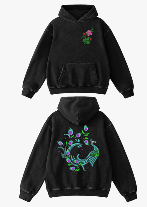Black Peacock Embroidered Hoodie