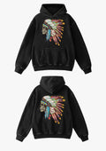 Hoodie bordado calavera indio negro - frente y espalda
