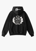 Hoodie negro de Perú con escudo bordado en blanco y palabra Perú bordada en la capucha