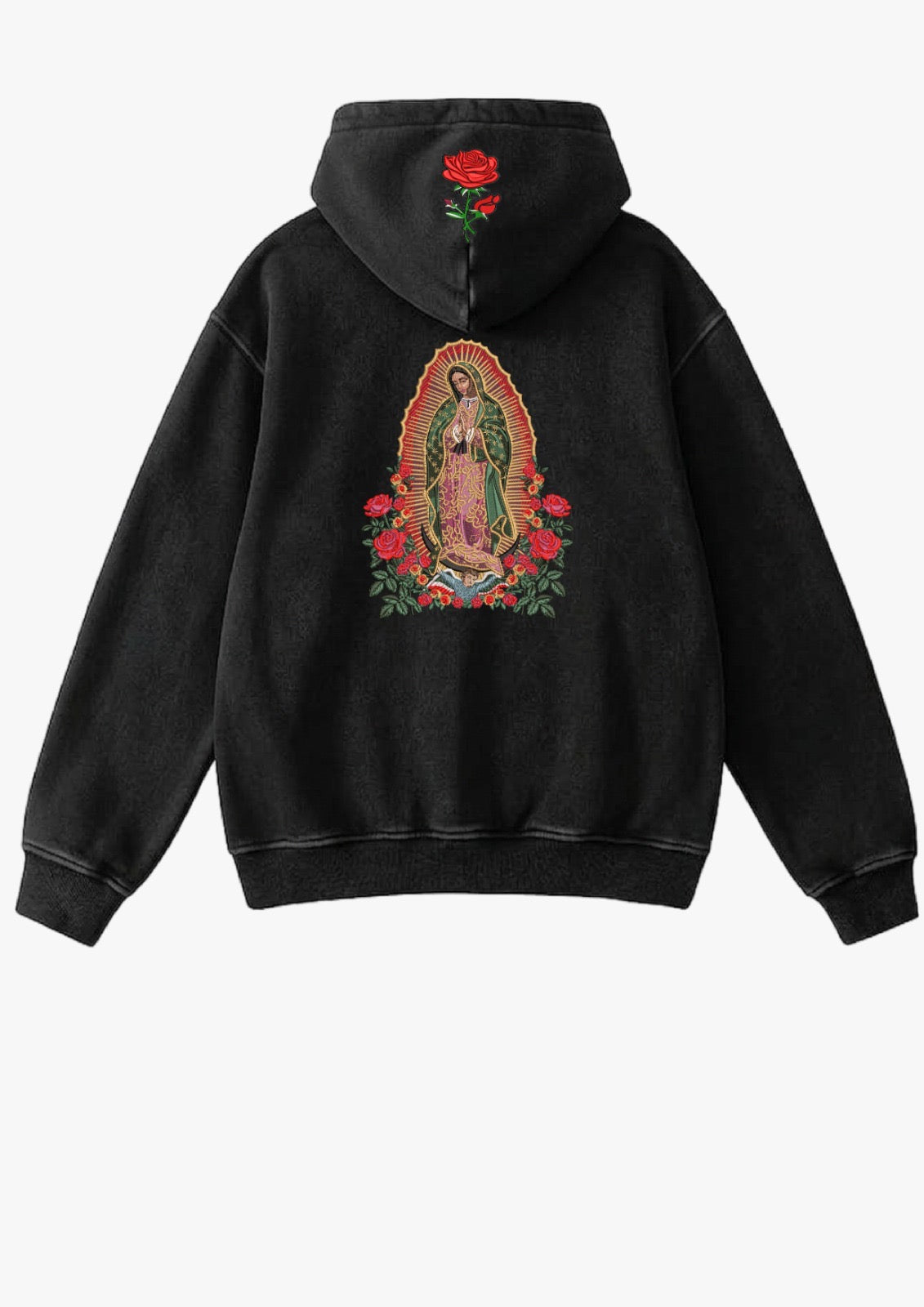 Hoodie bordado Virgen de Guadalupe con rosas