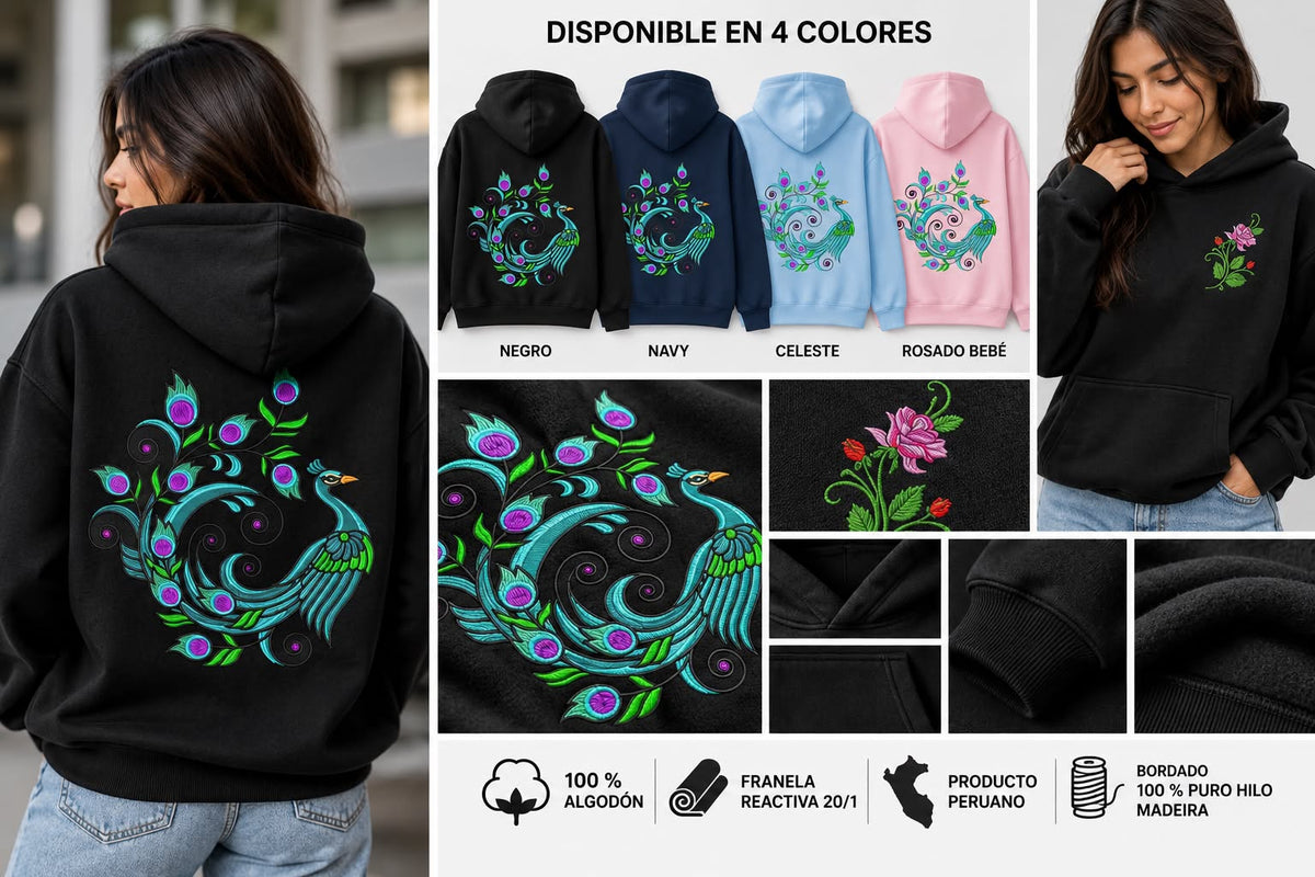 Black Peacock Embroidered Hoodie